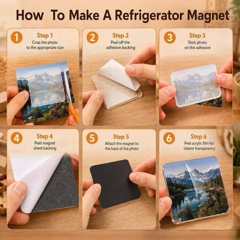Magnetic Photo Frames 2\"x2\" Clear Acrylic DIY Fridge Magnets with Adhesive Backing