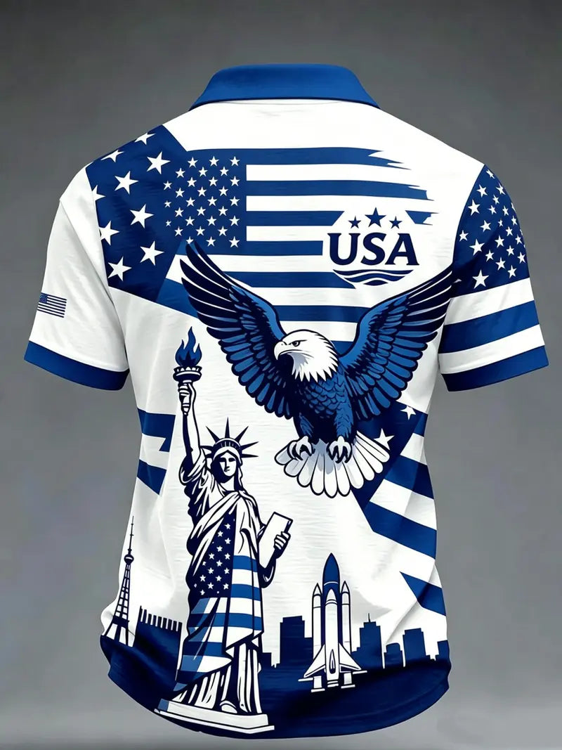 🇺🇸🦅 USA Flag Eagle Liberty Polo Shirt | Patriotic Short Sleeve Golf Shirt for Men | Perfect Summer Gift