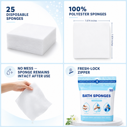 🫧Freshness Anytime, Anywhere! 25 Large Rinse-Free Bathing Wipes for Adults