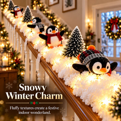Playful Penguin Snowy Stair Railing Decor