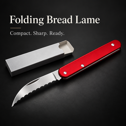 🔪Compact Folding Baker's Knife | 2.5″ Wavy-Edge Stainless Steel Blade | Red Aluminum Handle | Made in Switzerland