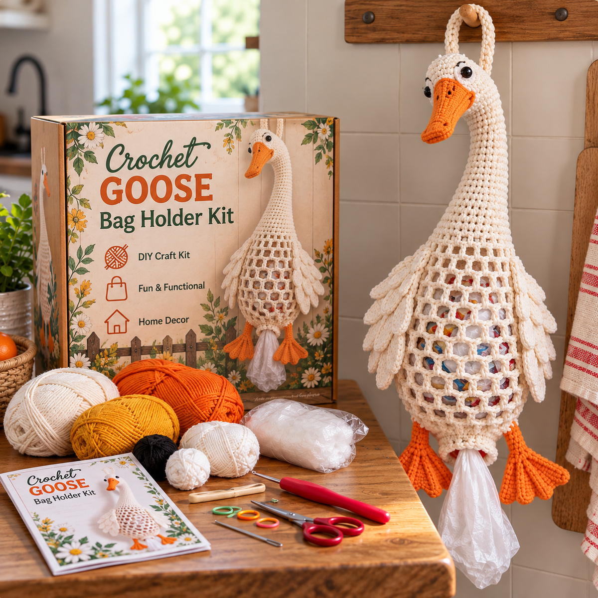 🔥 BUY 3 GET 1 FREE 🔥- 🧵 Crochet Animal Bag Holder DIY Kit – Cute & Functional Hanging Storage Craft Kit 🧶
