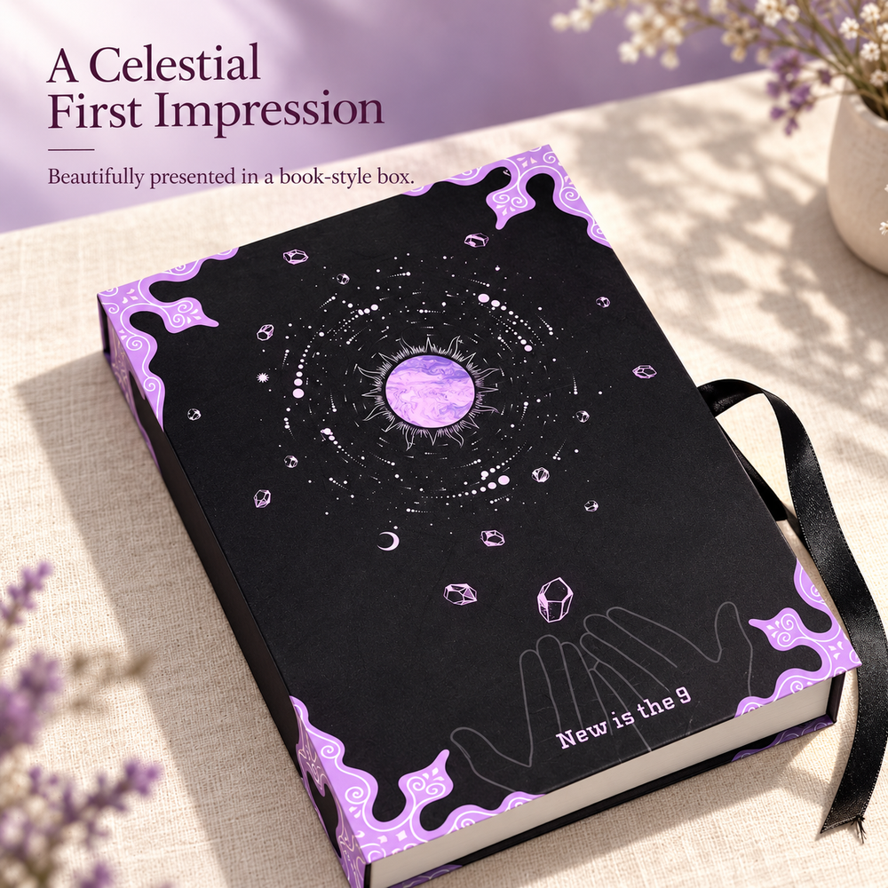 Elegant black and purple crystal advent calendar gift box with celestial design