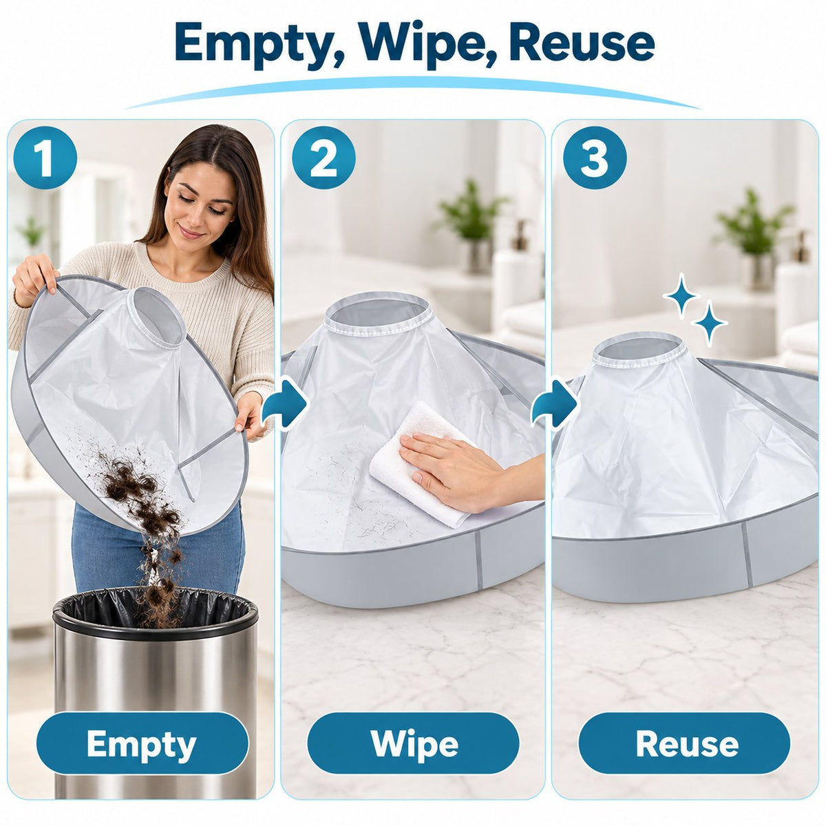 🔥Last Day 50% OFF - 💈Portable Hair Cutting Cape – 23.62' Wide Hair Catcher, Waterproof & Easy-Clean Design for Mess-Free Home Haircuts