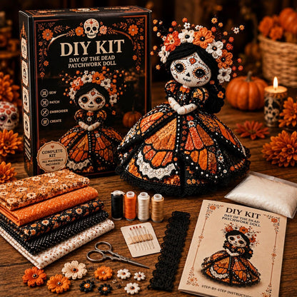 💀Vinowg Day of the Dead Patchwork Doll DIY Kit - Patchwork Skeleton Witch Girl DIY Kit