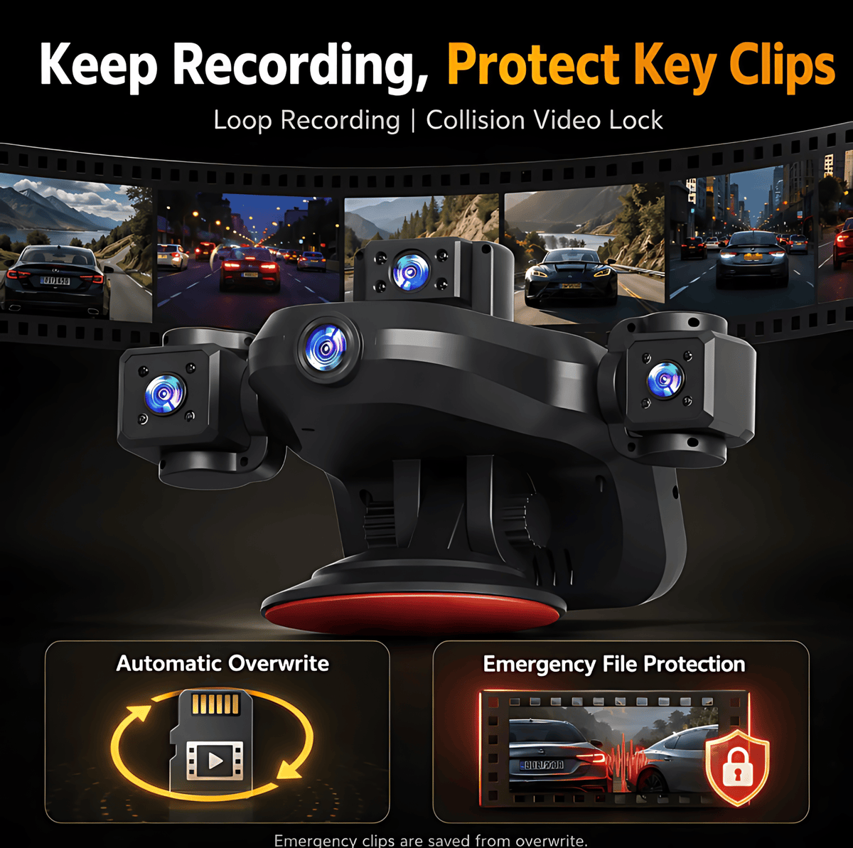 5-Camera 1080P Dash Cam | 360° Full Coverage Recording