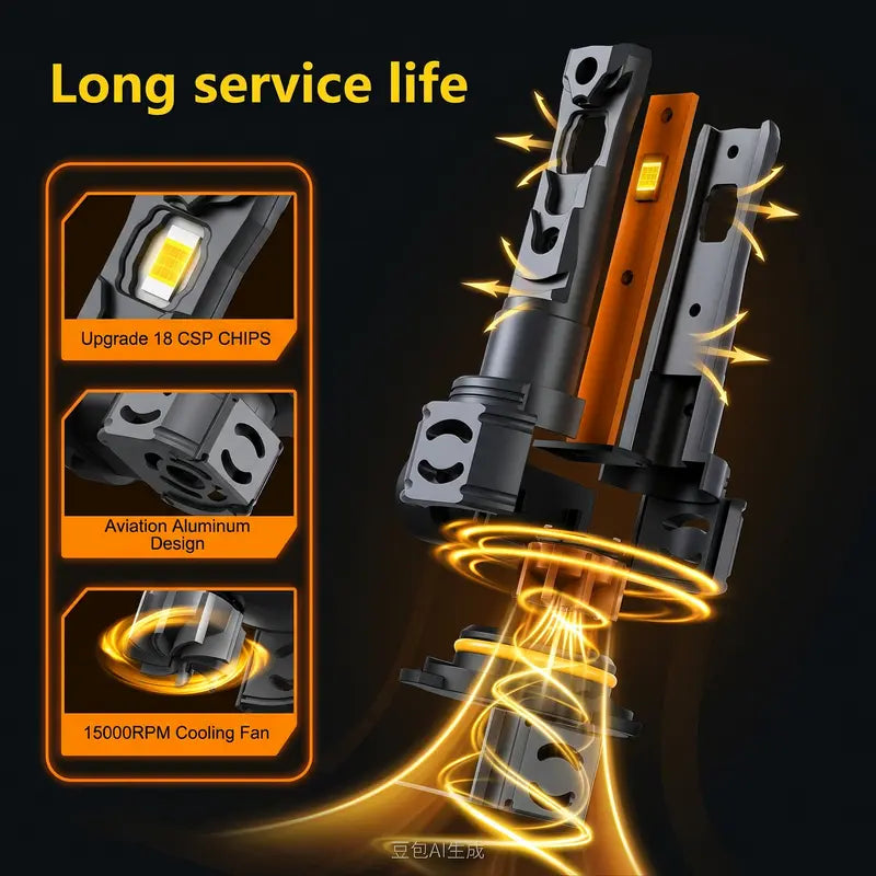 Tri-colour Strobe Lights, 4 modes, 6000K/4300K/3000K, If you purchased the wrong headlight model, with cooling fan.