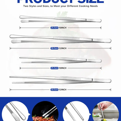 4-Piece Fine Teeth Long Stainless Steel Barbecue Tong Set