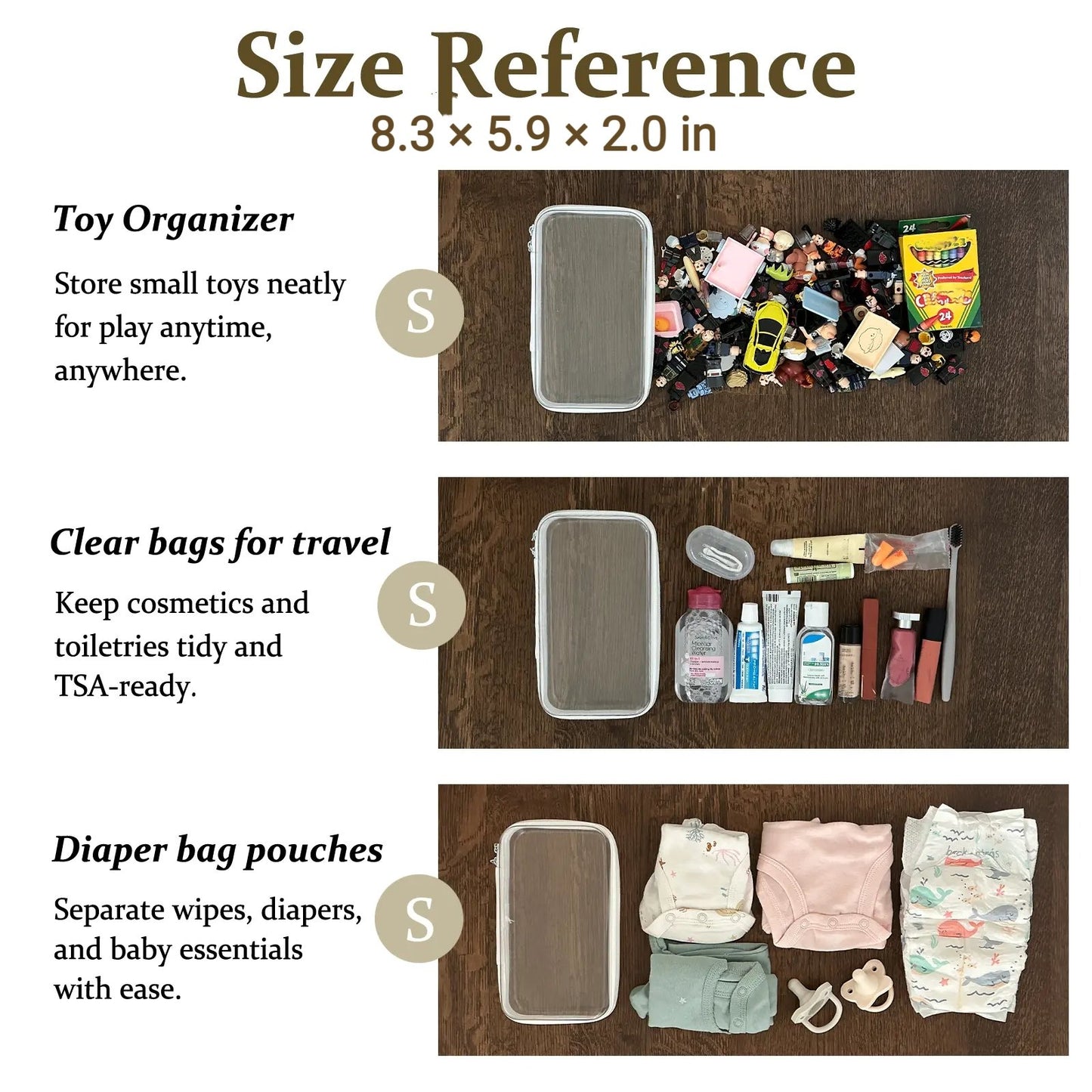 4 PCS Clear Organizer Storage Box Clear Hard Zipper Case PVC Plastic CLear Storage Containers