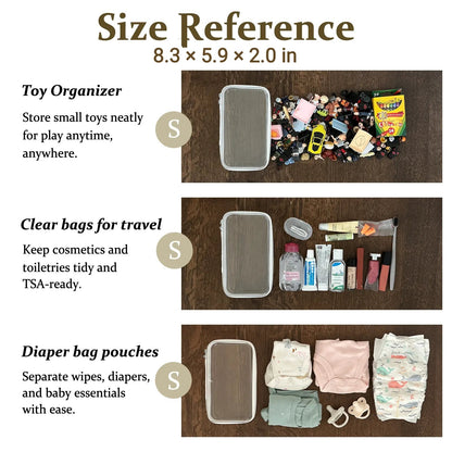 4 PCS Clear Organizer Storage Box Clear Hard Zipper Case PVC Plastic CLear Storage Containers