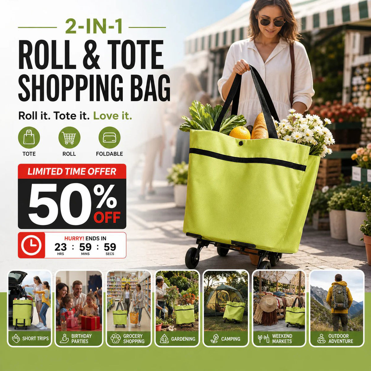 🔥HOT SALE 50% OFF - 🛍️Foldable 2-in-1 Shopping Bag