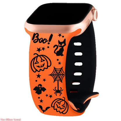 🎃 Halloween Laser Engraved Band for Apple Watch 49mm 45mm 41mm 👻 Dual-Tone Silicone Strap
