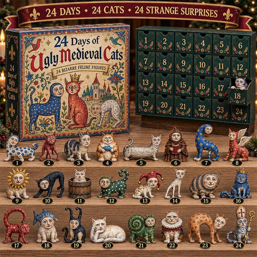 🏰24 Days of Ugly Medieval Cats Advent Calendar - Unique Medieval Cat Collectibles Holiday Countdown Box