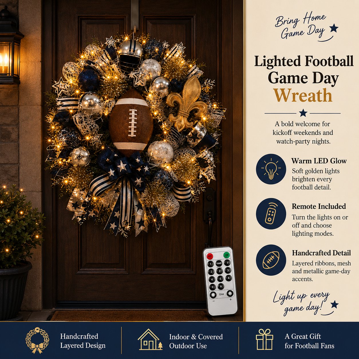 🏈Football Team Handcrafted Wreath for Game-Day Front Door Decor