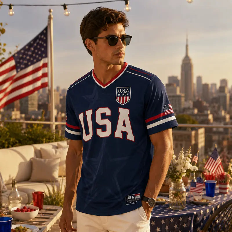🇺🇸 USA Patriotic Soccer Jersey | American Flag & Statue of Liberty V-Neck Sports Tee 🗽⚽