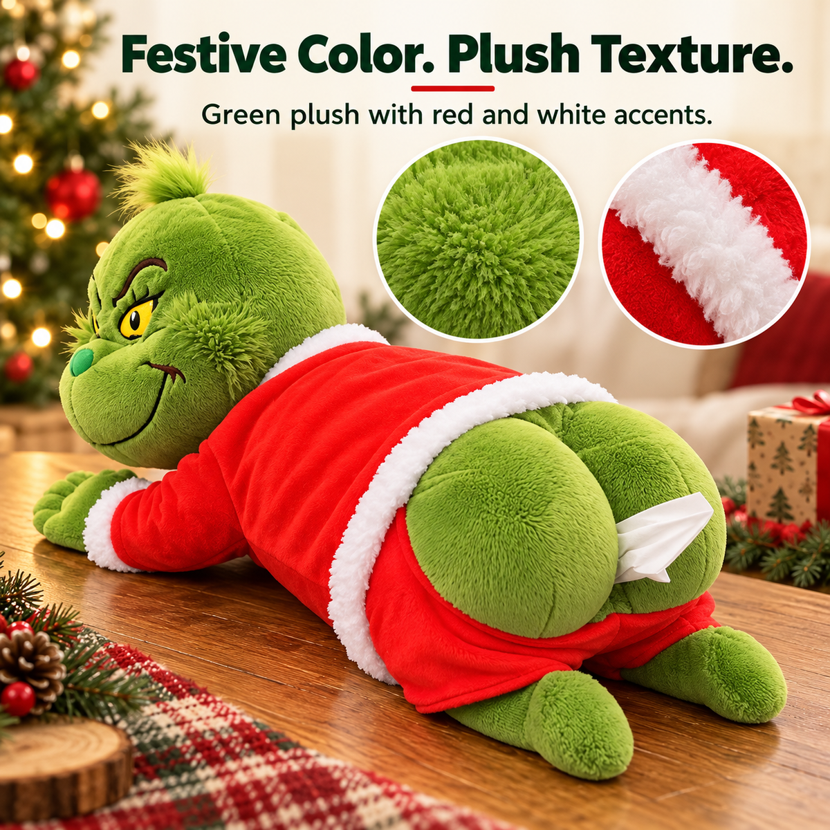 🎄 Grinch Plush Tissue Box Cover | Funny Christmas Grinch Tissue Holder, Festive Home Decor & Novelty Holiday Gift