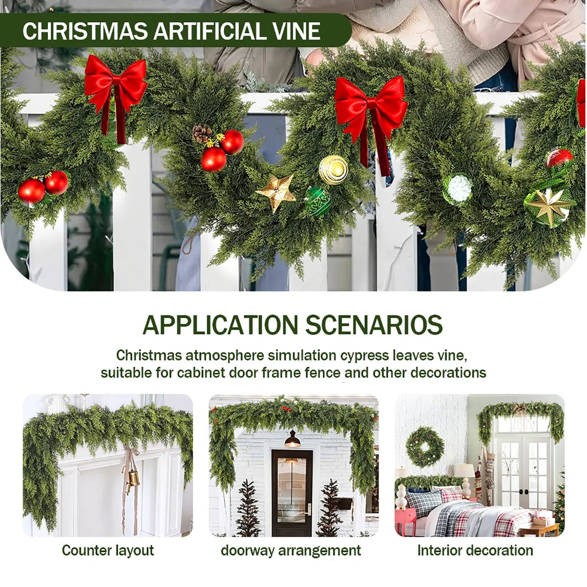 🎄 2-Pack 6ft Real Touch Artificial Cedar Garland | Lifelike Winter Pine Greenery for Christmas Mantle, Table & Wall Decor
