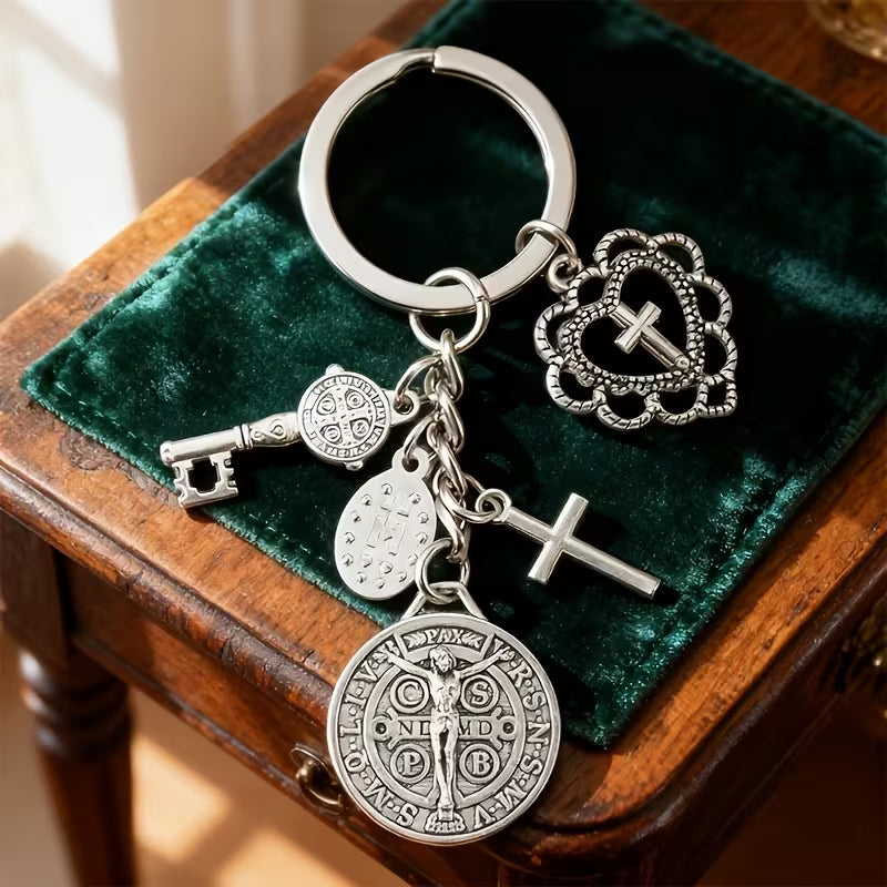 ✨Saint Benedict Religious Keychain | Cross & Prayer Medal Charms, Faith Protection Pendant, Inspirational Gift