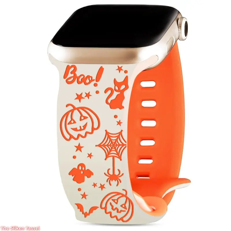 🎃 Halloween Laser Engraved Band for Apple Watch 49mm 45mm 41mm 👻 Dual-Tone Silicone Strap