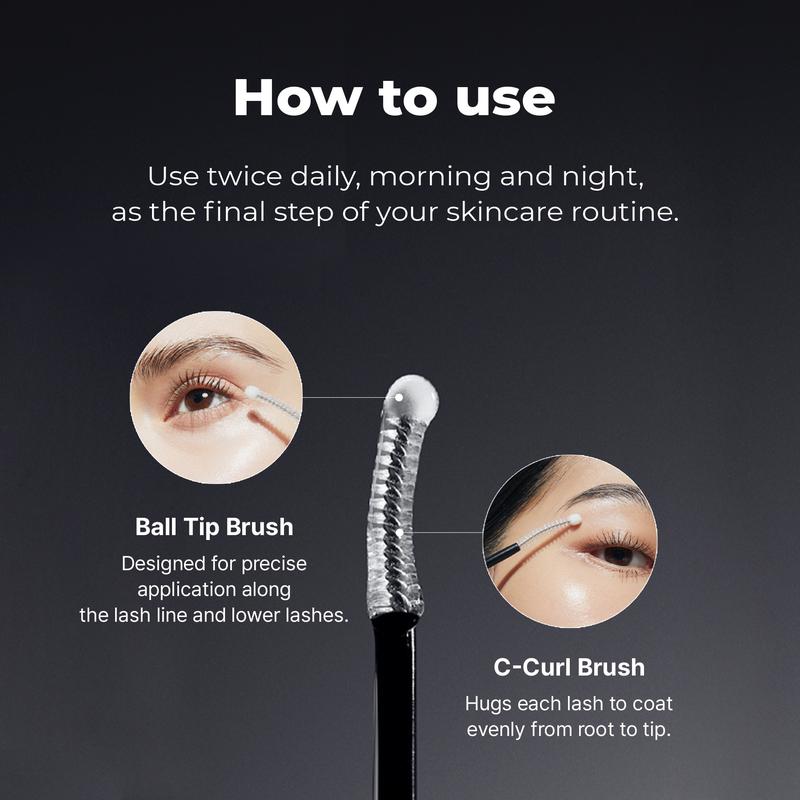 How to use eyelash serum with ball tip and C-curl brush