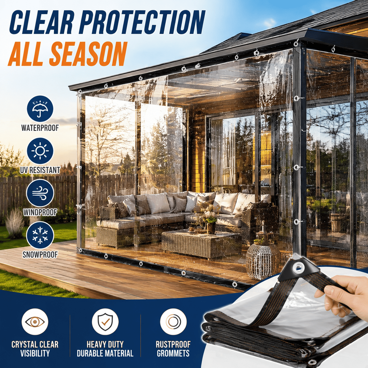 ⏰Limited Stock 49% OFF🌞💦🌊 Transparent Outdoor Protection System—Outdoor Cover with Metal Grommets💧