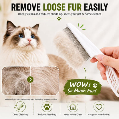 Pet Face Comb Set for Cats & Dogs, Fine Tooth Stainless Steel Grooming Comb, Removes Loose Fur, Flea & Lice Removal Comb, Anti-Shedding, Small & Large Size (2PCS)