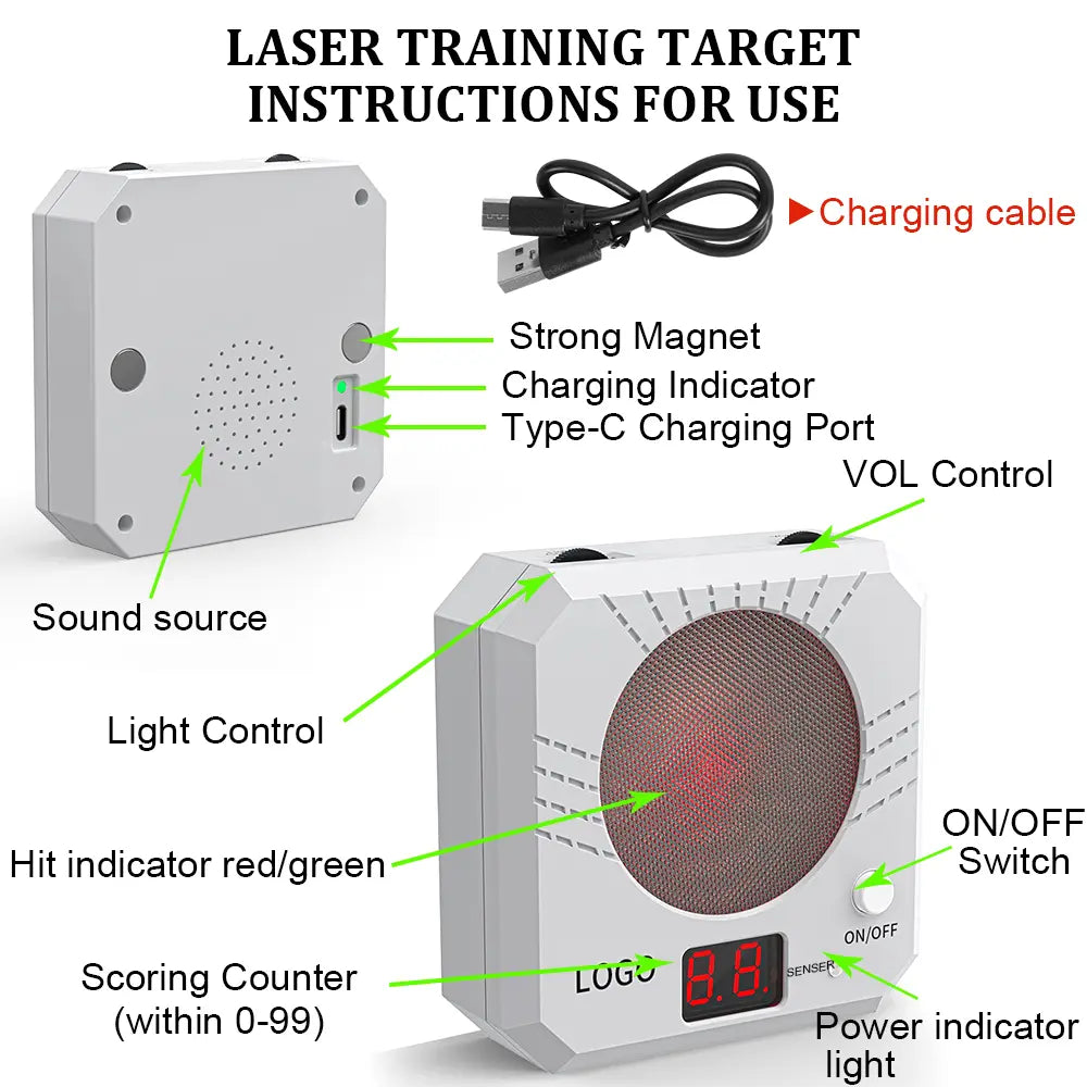 Rechargeable Laser Dry Firing Target - Portable Hunting Training Gear, 5 Difficulty Levels, Steel Plate Sound-Flash Feedback, Indoor Training Tool, Cost-Effective Gift for Male Shooters