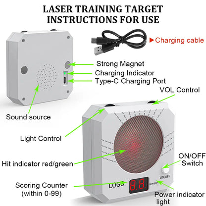 Rechargeable Laser Dry Firing Target - Portable Hunting Training Gear, 5 Difficulty Levels, Steel Plate Sound-Flash Feedback, Indoor Training Tool, Cost-Effective Gift for Male Shooters