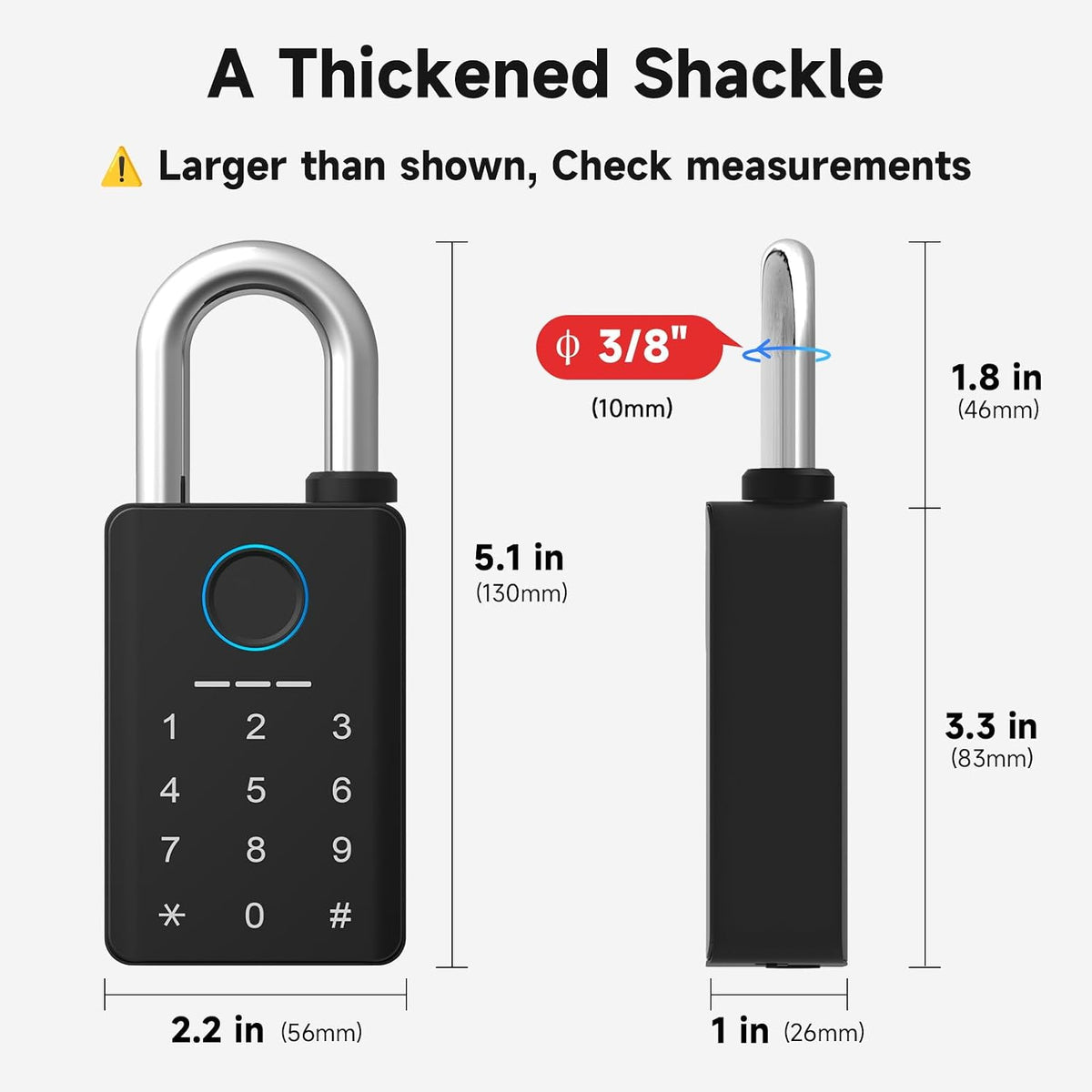 Heavy Duty Fingerprint Padlock with Key, Smart Gate Lock with Keypad