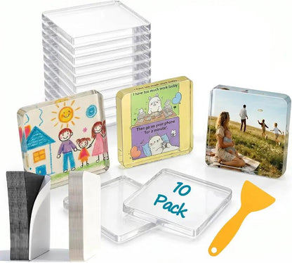 Magnetic Photo Frames 2\"x2\" Clear Acrylic DIY Fridge Magnets with Adhesive Backing