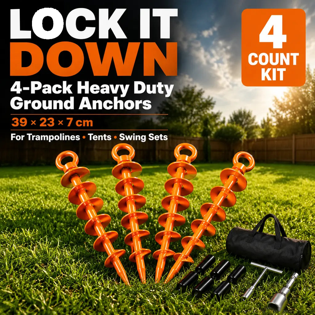 Heavy Duty Spiral Blade Ground Anchor Kit, 4-Pack 15-Inch Solid Steel Stakes for Tents, Carport, Garden Sheds, Multi-Purpose Full Spiral Blade Design, Easy Installation, High Load Bearing, Deep Soil Grip, Anti-Loosen