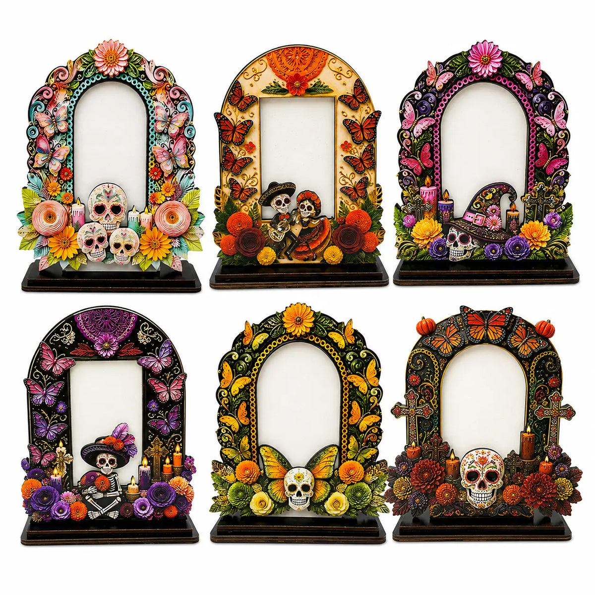 💀Día de los Muertos Wooden Picture Frame Decor - Mexican Tabletop Altar Display with Multiple Frame Designs