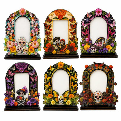 💀Día de los Muertos Wooden Picture Frame Decor - Mexican Tabletop Altar Display with Multiple Frame Designs