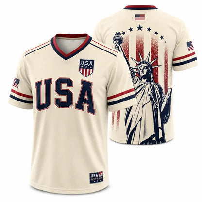 🇺🇸 USA Patriotic Soccer Jersey | American Flag & Statue of Liberty V-Neck Sports Tee 🗽⚽