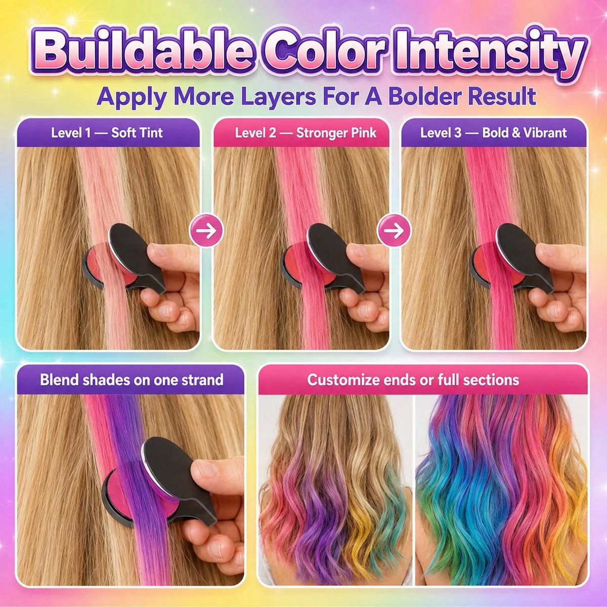 🔥🌈12-Color Temporary Hair Chalk Applicator Set |Vibrant Buildable Shades in Easy Clamp-On Applicators for Highlights, Streaks & Costume Looks ✨