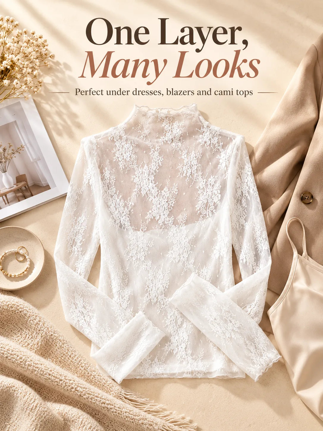 🌸 5-Pack Floral Lace Mesh Tops | Elegant Layering Set
