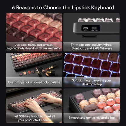 🔥50% OFF！💄FURYCUBE IP108 Lipstick Shape Wireless Mechanical Keyboard, Tri-Mode RGB Desk Keyboard✨
