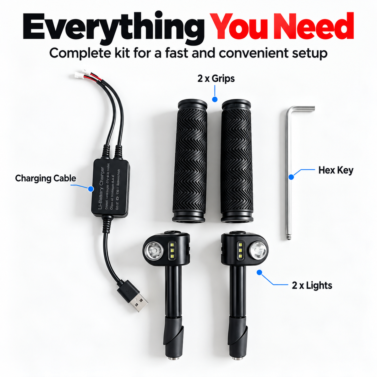 🚴 Dual-Direction Handlebar Safety Lights – USB Rechargeable Front & Rear Bike Lights with Hidden Bar-End Installation