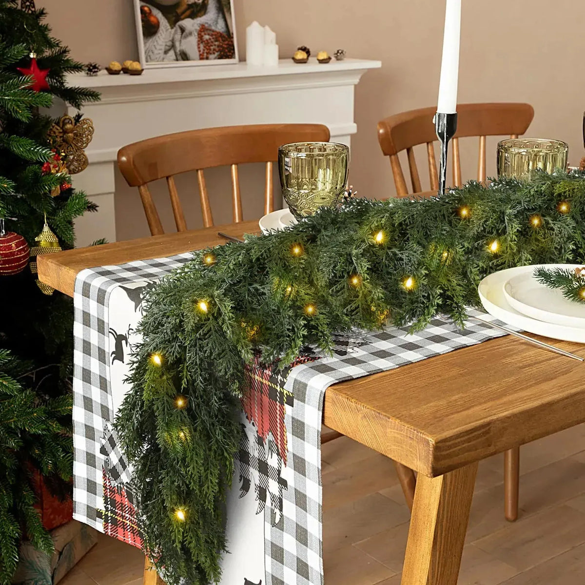 🎄 6FT Real Touch Cedar Garland 🌿 Gradient Green Artificial Cypress Pine Garland for Christmas Mantel, Table, Wall & Indoor Outdoor Décor ✨