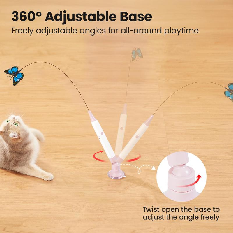 Adjustable 360 degree butterfly cat toy base allowing different play angles