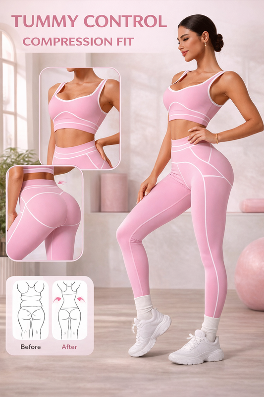 PINK SCULPTING WORKOUT SET | High-Waist Leggings &amp; Sports Bra