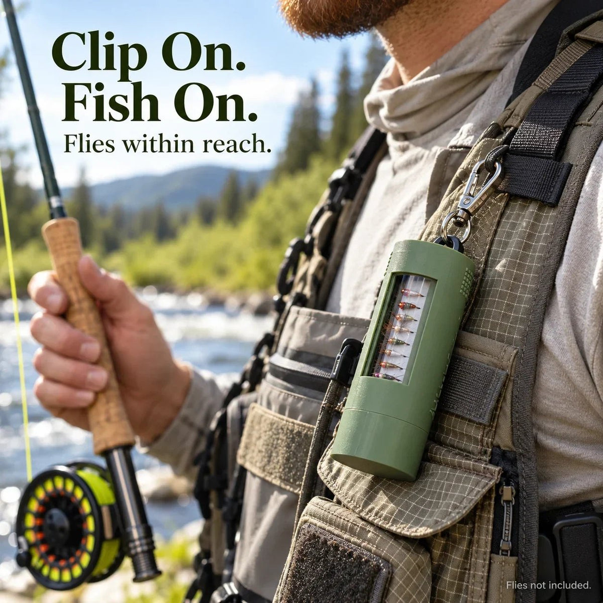 🎣Clip-On Fly Fishing Box – Magnetic One-Handed Fly Storage Case, Holds Up to 40 Flies