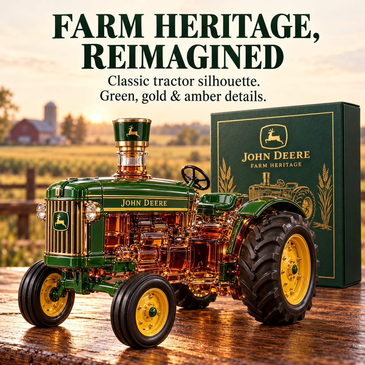 🚜 Farm Heritage Tractor Collector’s Bottle 🌾 Green & Gold Gift Box