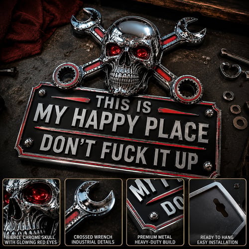 🔧 This Is My Happy Place. DON'T FUCK IT UP!💀"This Is My Happy Place" Garage Wall Sign