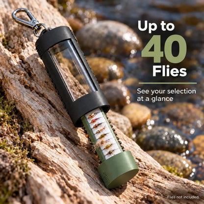 🎣Clip-On Fly Fishing Box – Magnetic One-Handed Fly Storage Case, Holds Up to 40 Flies