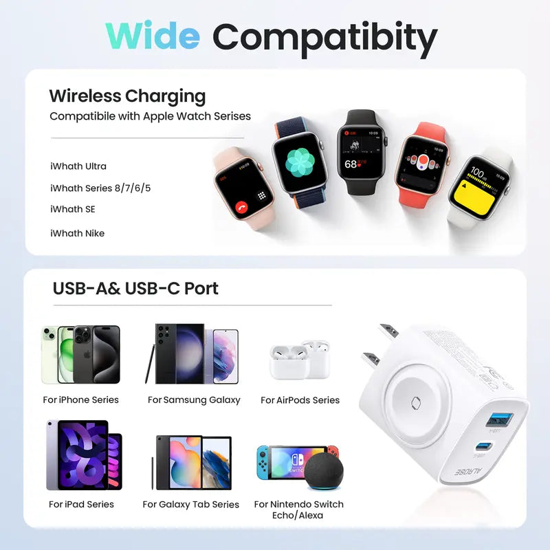 ⚡ 20W 3-in-1 GaN Fast Charger & Wireless Apple Watch Power Adapter 🔋