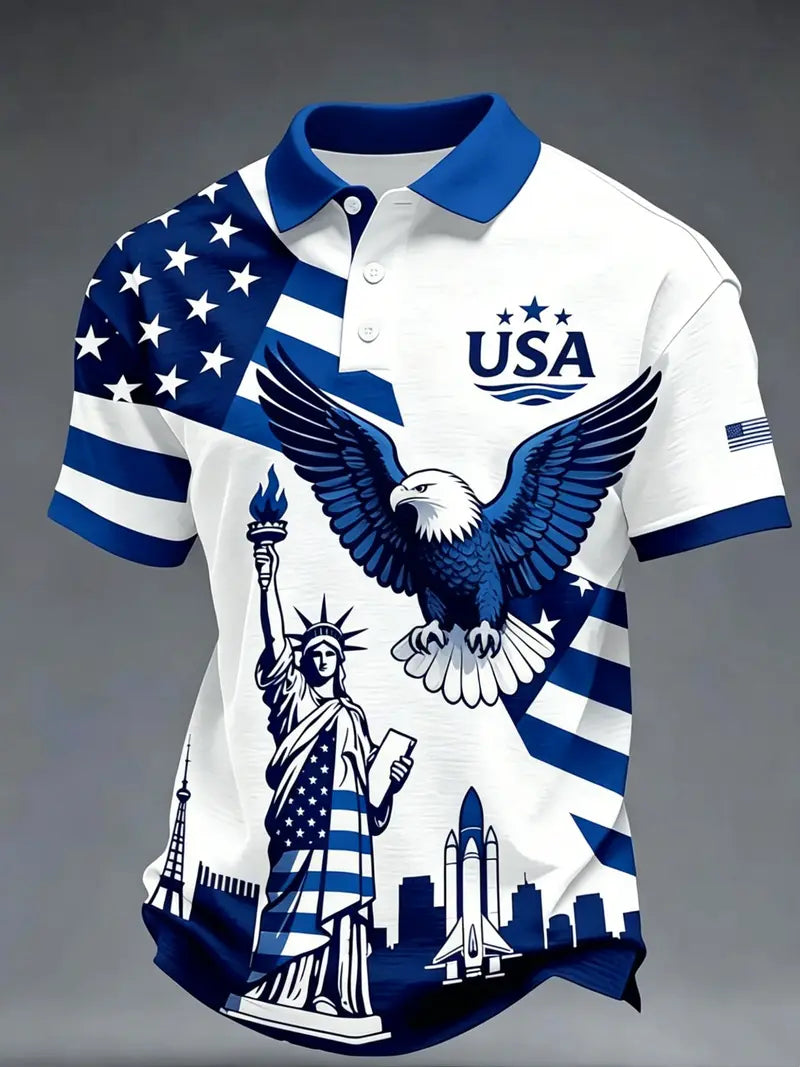 🇺🇸🦅 USA Flag Eagle Liberty Polo Shirt | Patriotic Short Sleeve Golf Shirt for Men | Perfect Summer Gift