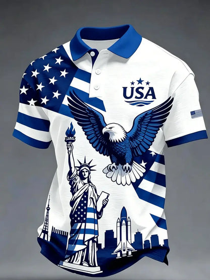 🇺🇸🦅 USA Flag Eagle Liberty Polo Shirt | Patriotic Short Sleeve Golf Shirt for Men | Perfect Summer Gift