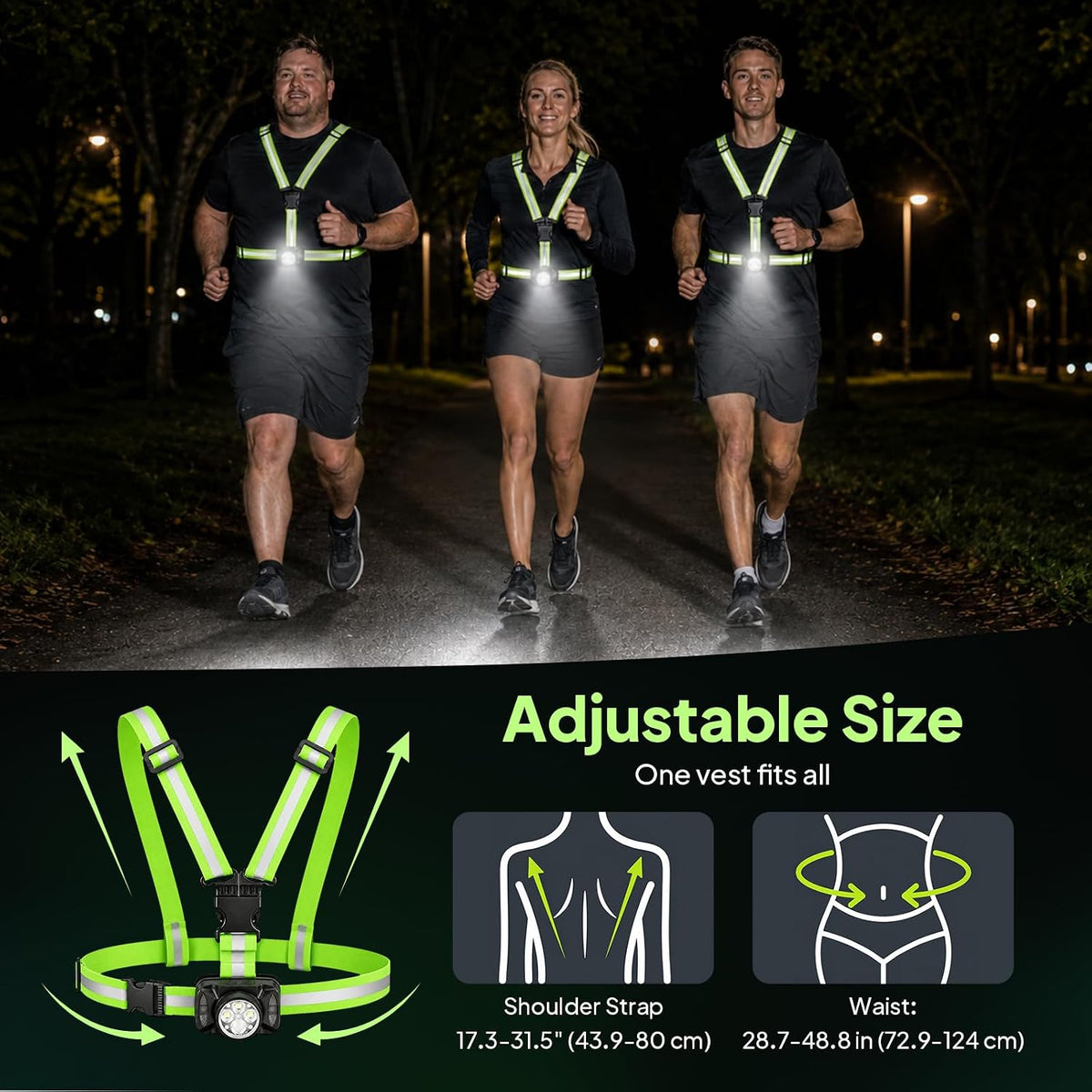 🏃Running Lights for Runners, 550Lm, Y-Shaped Buckle Running Light Vest