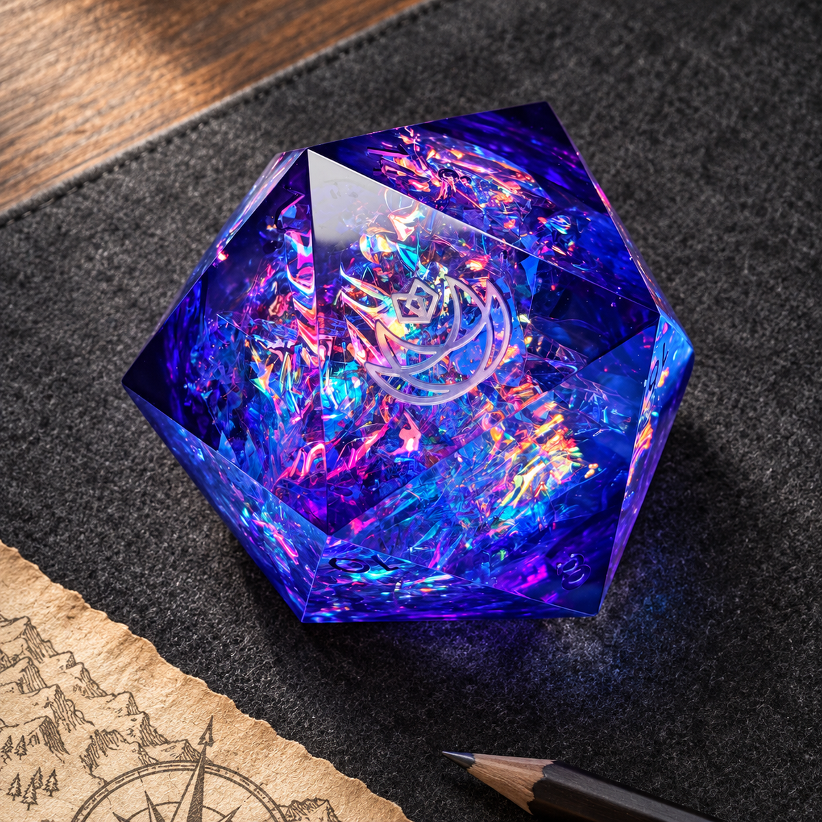 🎇 ElectroHex 63mm Giant D20 Liquid Core Dice | Handmade Resin Chonk D20 Dice, Holographic Iridescent Purple Blue Large Dice for D&amp;D, Tabletop RPG, Collector’s Display